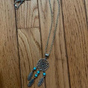 Dream catcher necklace with silver and turquoise